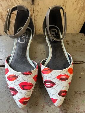 Circus by Sam Edelman Pointed Ankle-Strap Flats with Red Lip Print